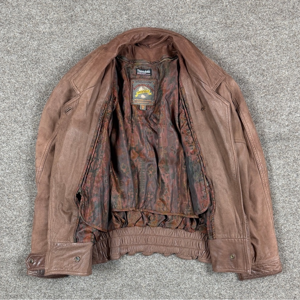 Vintage 90s Wilsons Adventure Bound Brown Genuine Leather Bomber Jacket Womens M - Picture 3 of 11